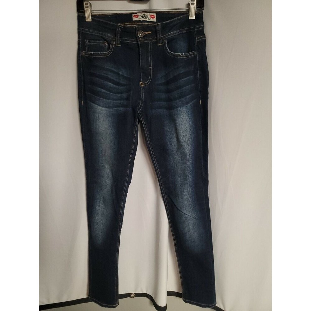WAM What About Me Dark Wash Skinny Leg Jeans Junior Size 7/8 Distressed
